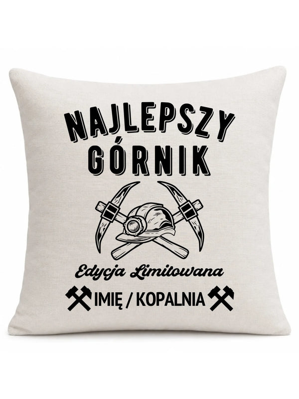 Lniana poduszka z imieniem dla górnika - Edycja Limitowana