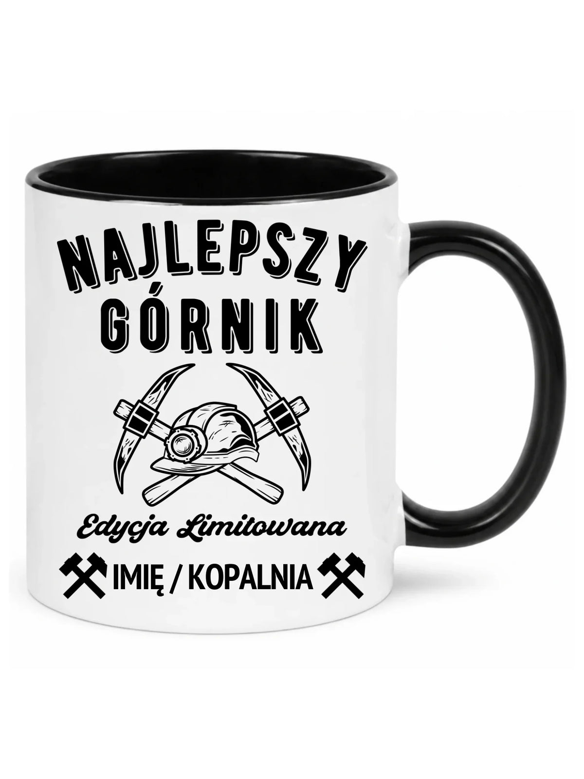 Kubek z czarnym środkiem z imieniem dla górnika - Edycja Limitowana