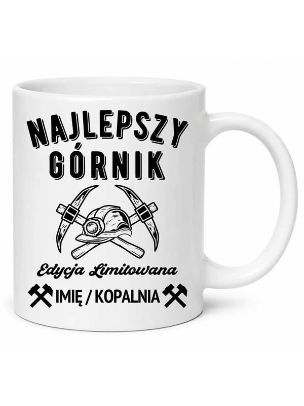 Biały kubek z imieniem dla górnika - Edycja Limitowana