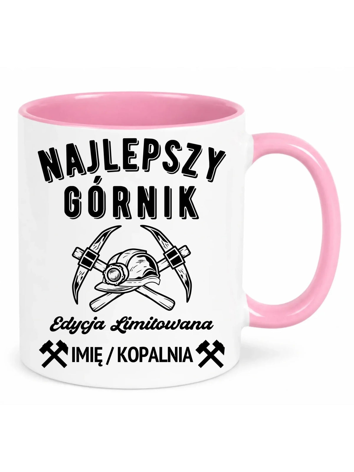 Kubek z różowym środkiem z imieniem dla górnika - Edycja Limitowana