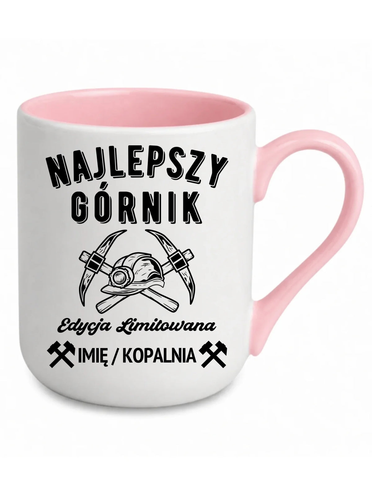 Kubek elegant z różowym środkiem i imieniem dla górnika - Edycja Limitowana