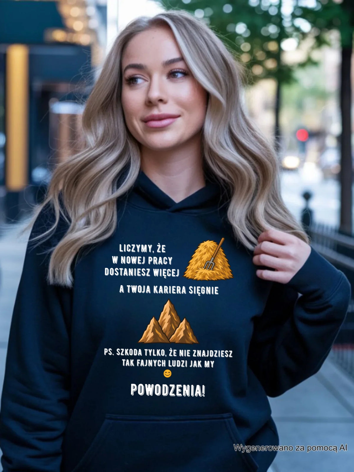 Prezent na odejście z pracy czarna bluza damska z nadrukiem - W nowej pracy dostaniesz więcej siana