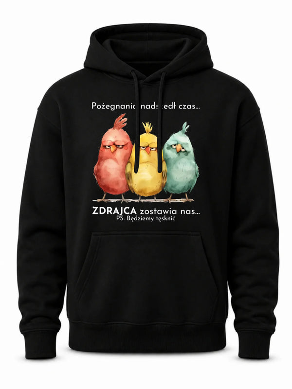 Czarna bluza męska z kapturem na odejście z pracy - Pożegnania nadszedł czas