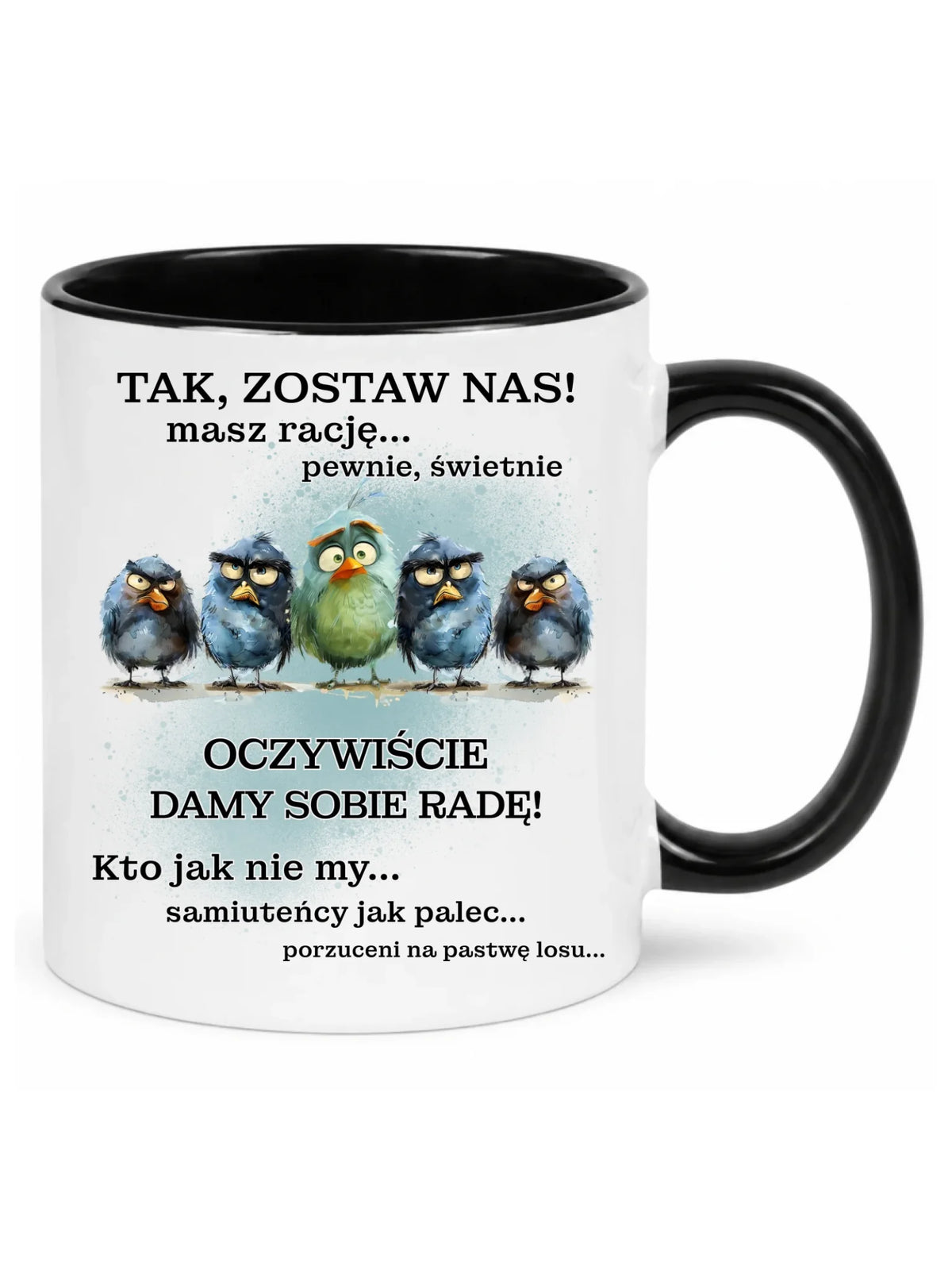 Kubek z czarnym środkiem na odejście z pracy - Tak, zostaw nas!