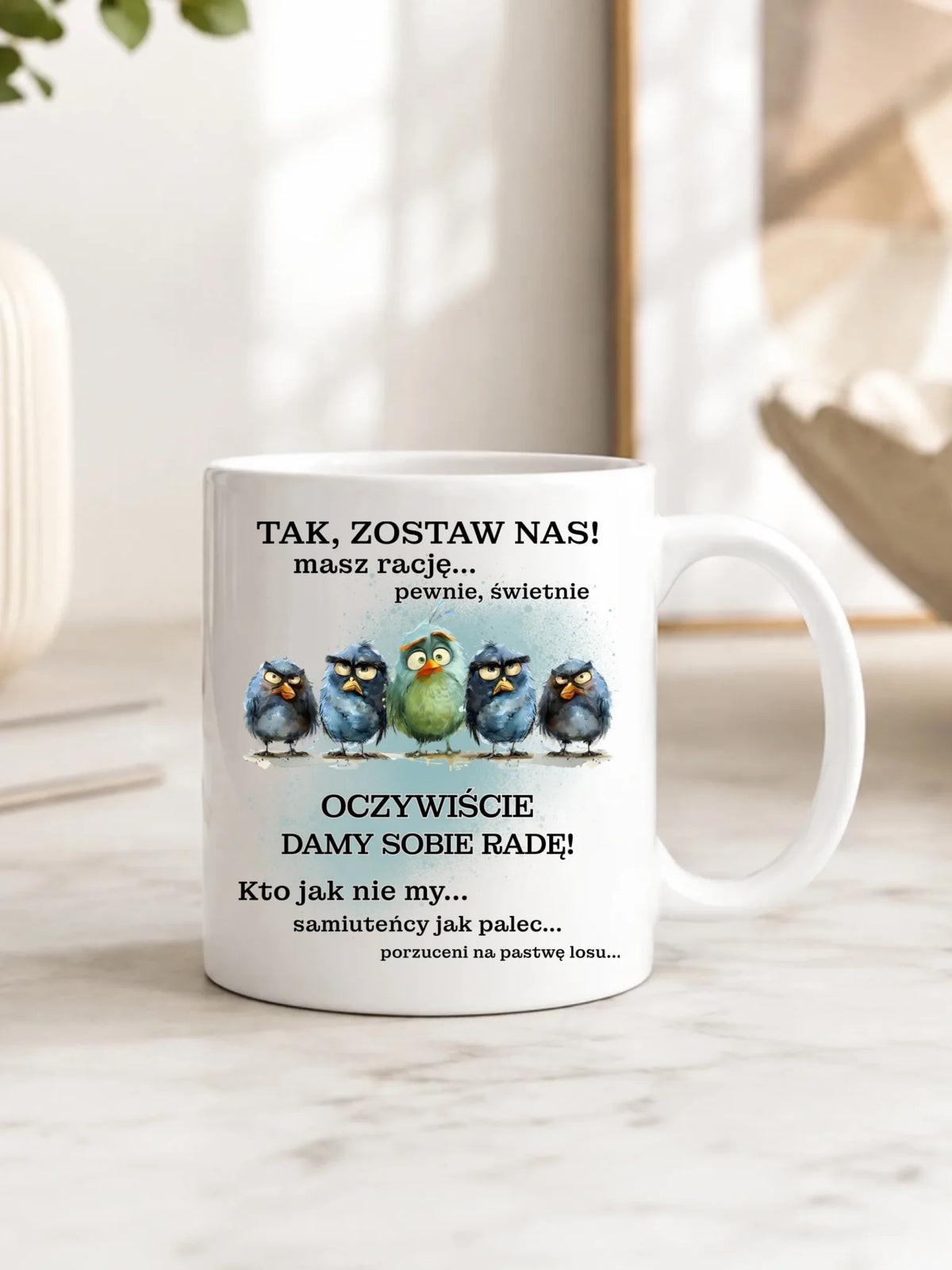 Prezent na odejście z pracy biały kubek z nadrukiem - Tak, zostaw nas!