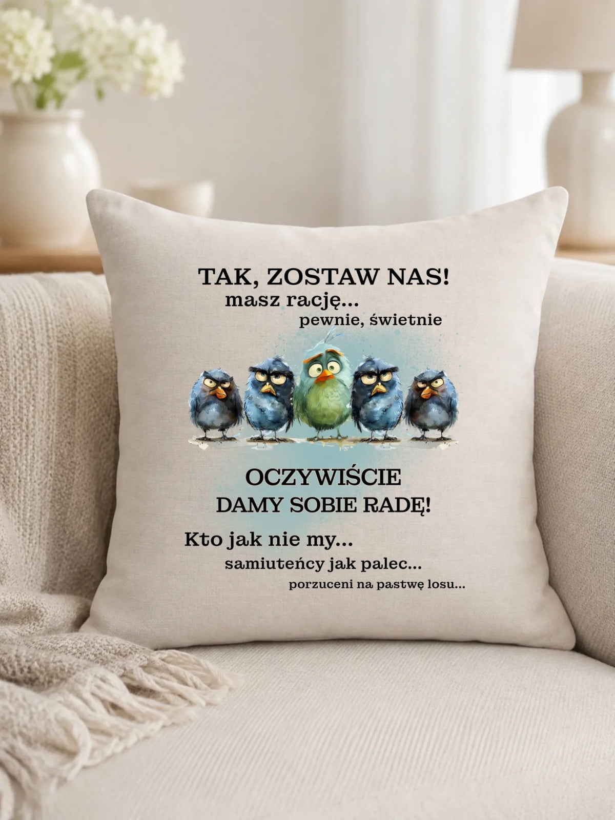 Prezent na pożegnanie z pracy poduszka z nadrukiem - Tak, zostaw nas!