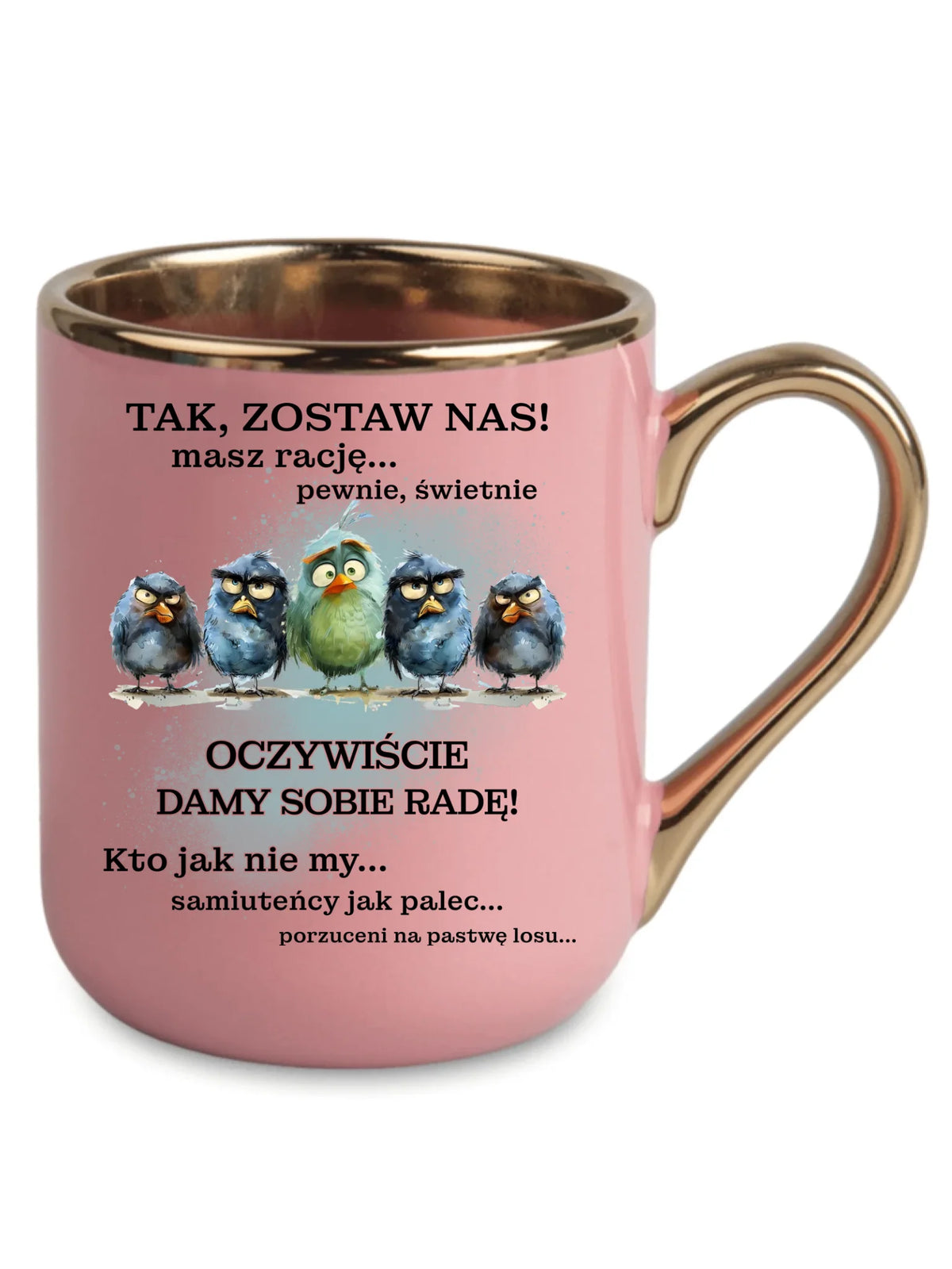 Różowy kubek elegant ze złotym rantem na odejście z pracy - Tak, zostaw nas!
