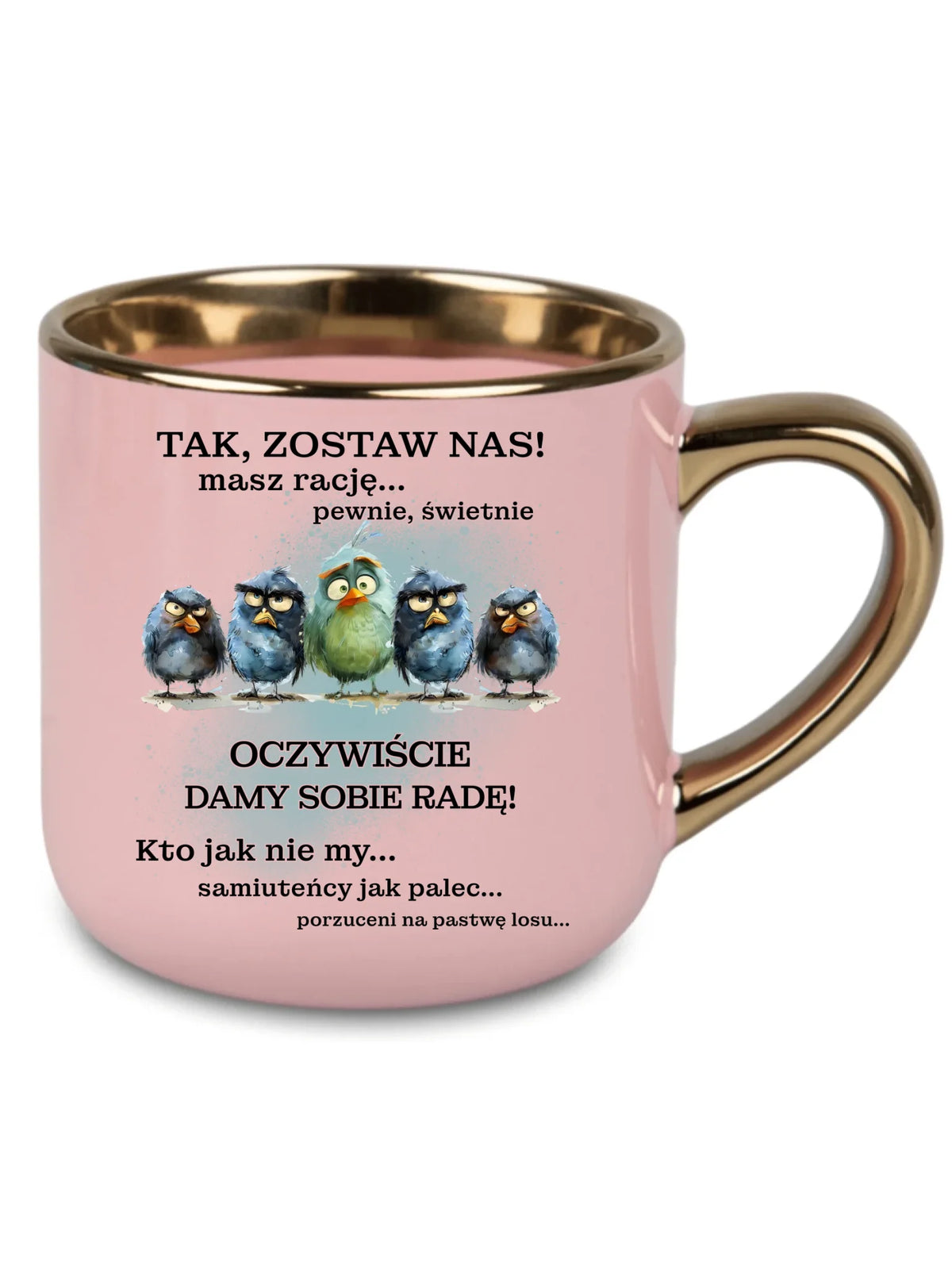 Różowy kubek ze złotym rantem na odejście z pracy - Tak, zostaw nas!