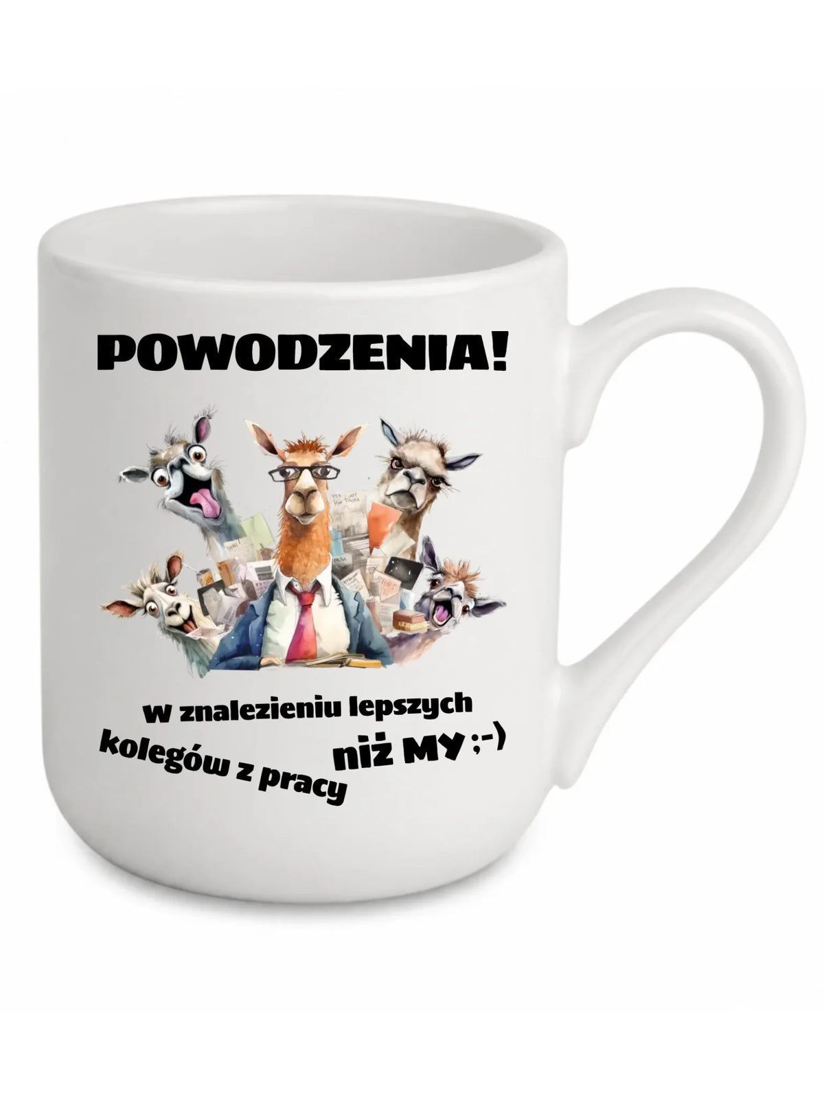 Biały kubek elegant dla współpracownika - Powodzenia w znalezieniu lepszych kolegów