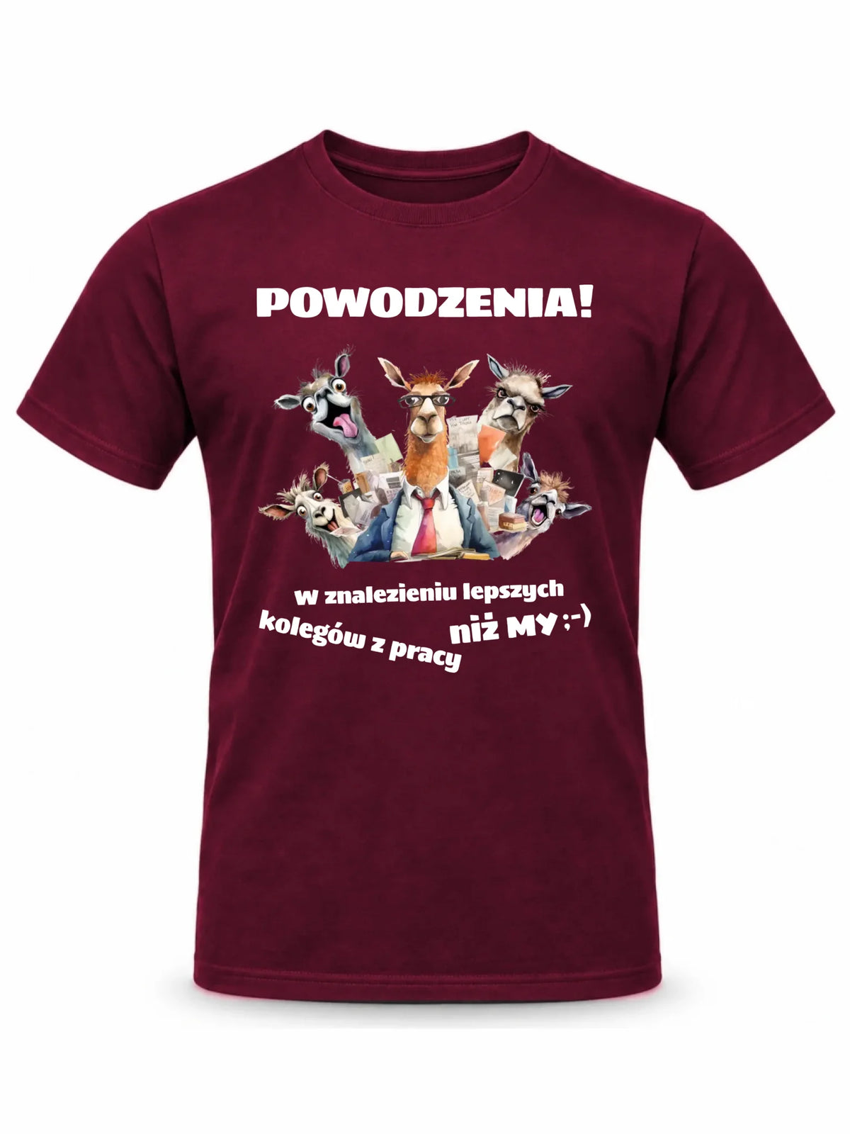 Bordowa koszulka męska dla współpracownika - Powodzenia w znalezieniu lepszych kolegów