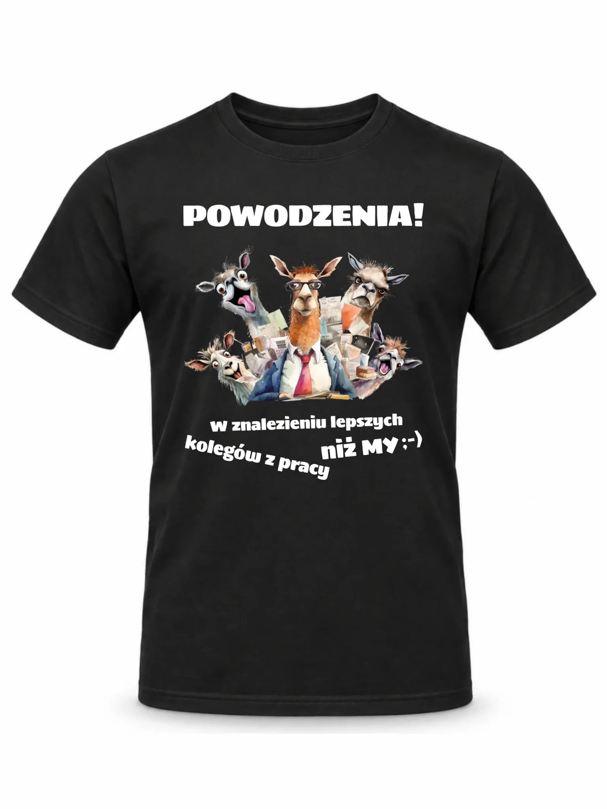 Czarna koszulka męska dla współpracownika - Powodzenia w znalezieniu lepszych kolegów
