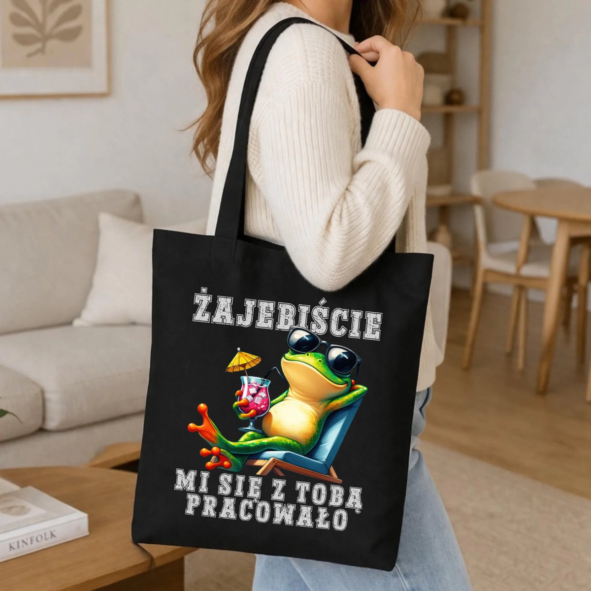 Prezent na odejście z pracy, czarna torba z nadrukiem - Żajebiście mi się z Tobą pracowało