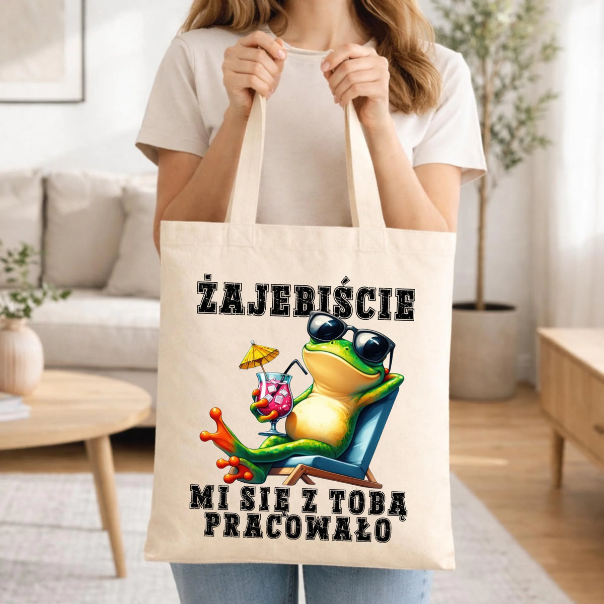 Prezent na odejście z pracy, torba w kolorze naturalnym z nadrukiem - Żajebiście mi się z Tobą pracowało