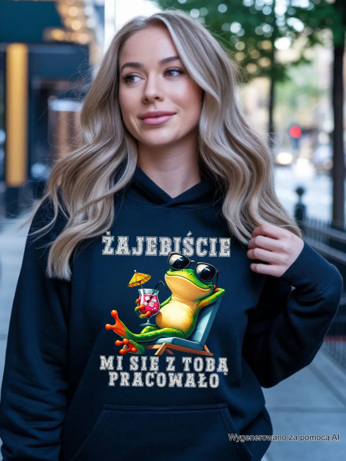 Prezent na odejście z pracy, czarna bluza damska z kapturem z nadrukiem - Żajebiście mi się z Tobą pracowało