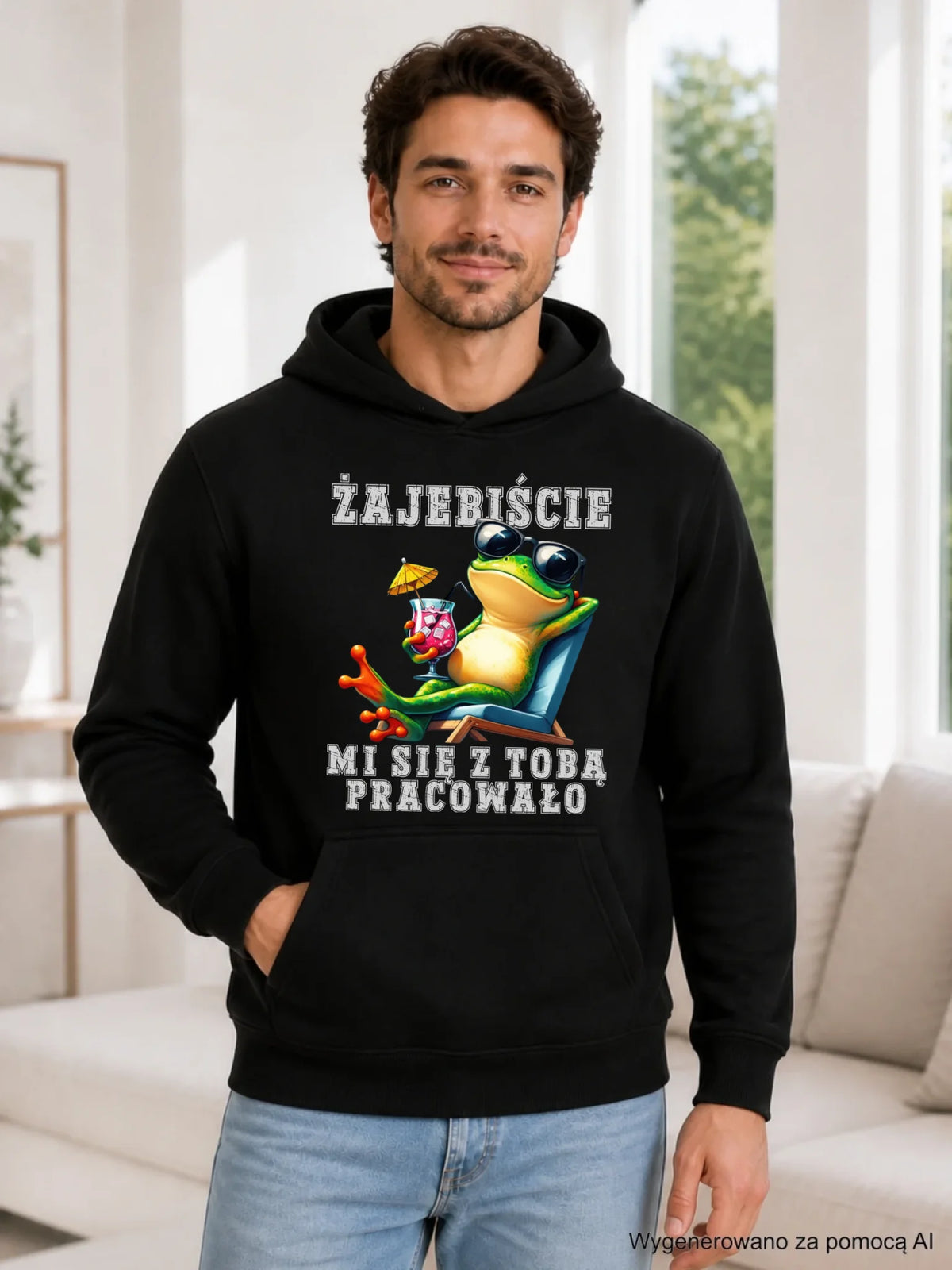 Prezent na odejście z pracy, czarna bluza męska z kapturem z nadrukiem - Żajebiście mi się z Tobą pracowało