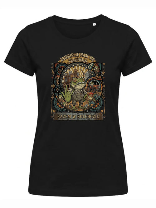 Czarna koszulka damska dla współpracownika - Żajebiście nam się pracowało w kołchozie