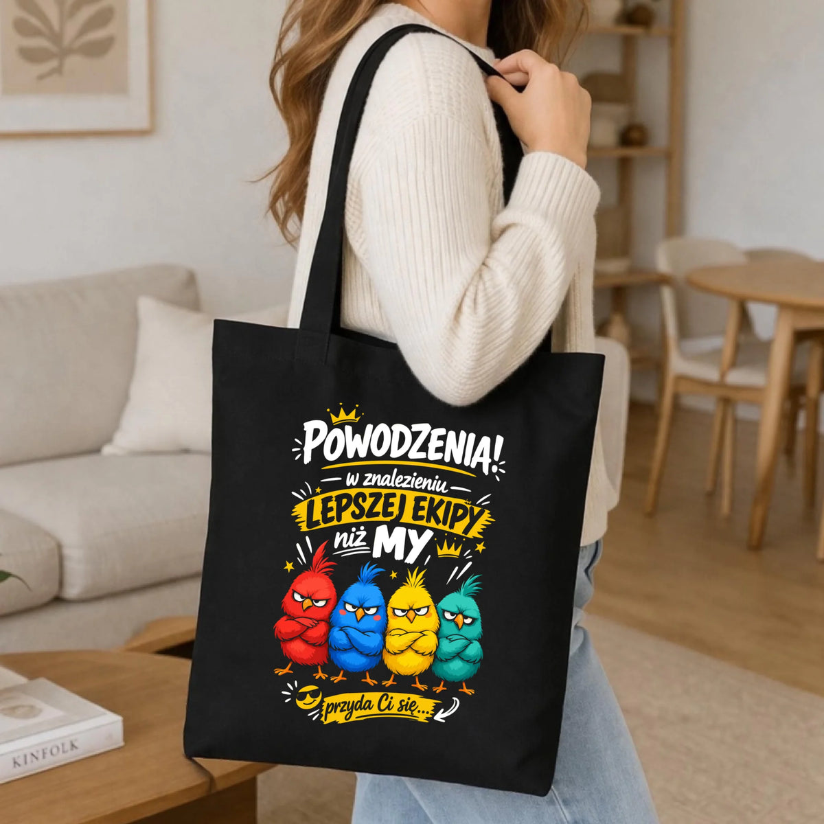 Prezent na odejście z pracy, czarna torba z nadrukiem - Powodzenia w znalezieniu lepszej ekipy