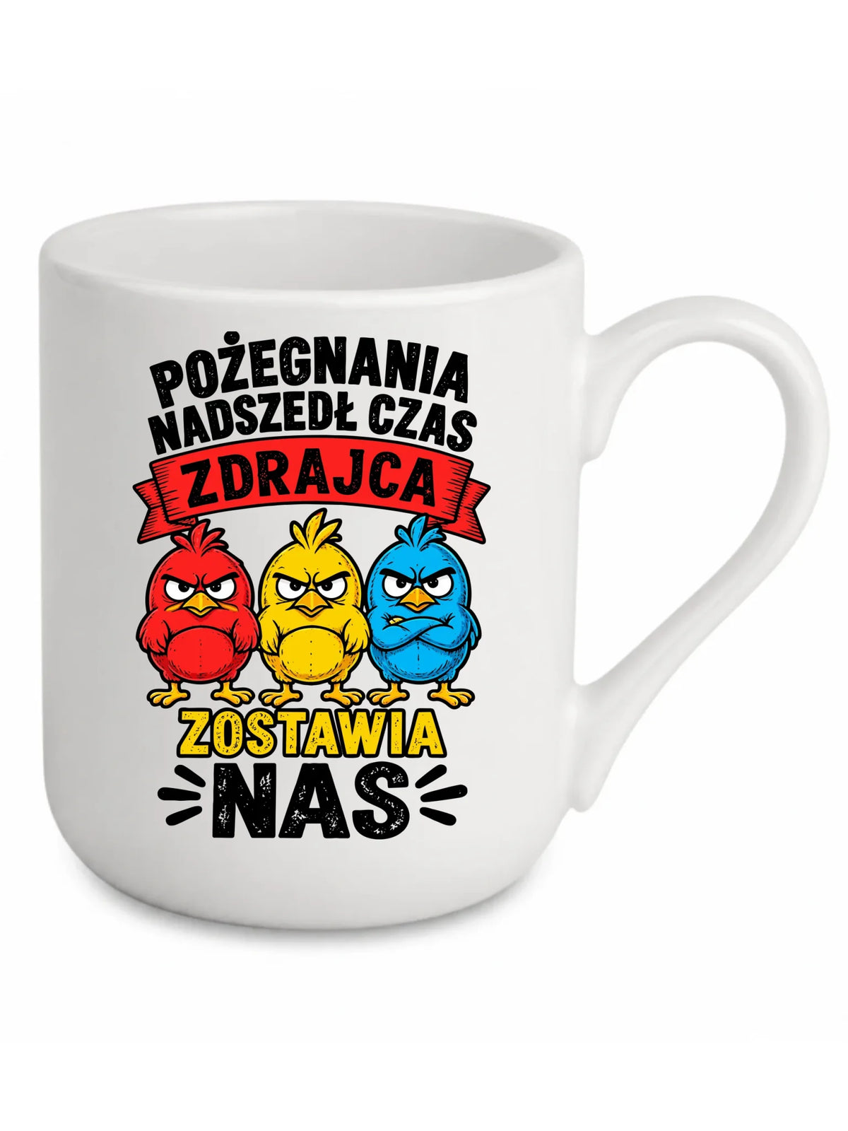 Biały kubek elegant dla współpracownika - Zdrajca zostawia nas