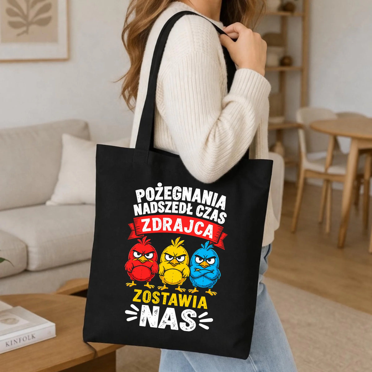 Prezent na odejście z pracy, czarna torba z nadrukiem - Zdrajca zostawia nas