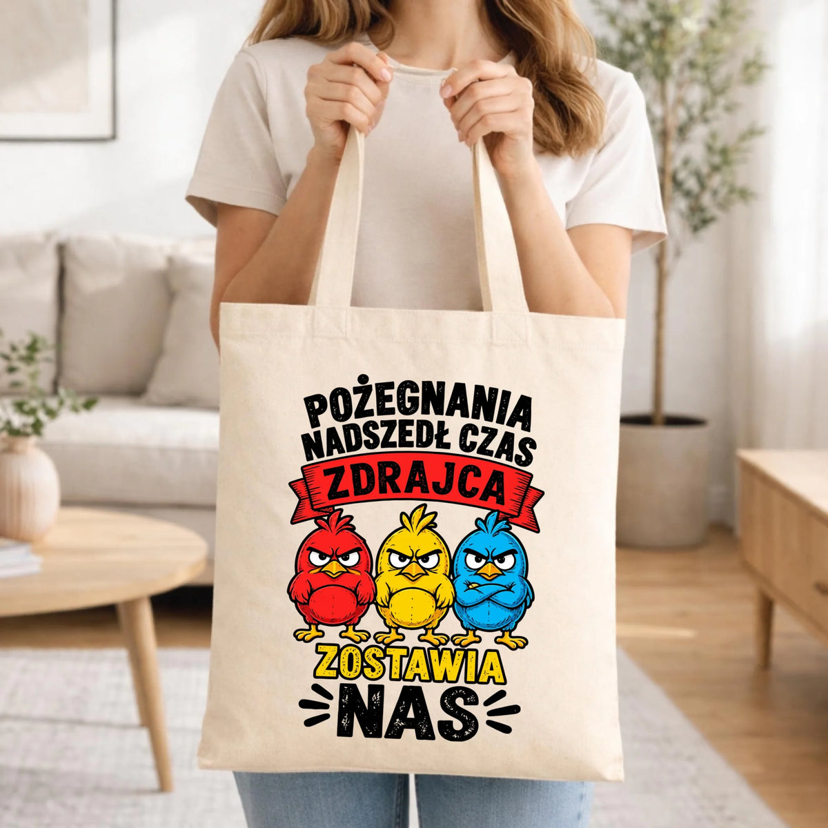 Prezent na odejście z pracy, torba w kolorze naturalnym z nadrukiem - Zdrajca zostawia nas