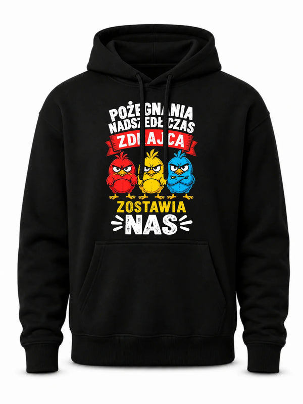 Czarna bluza męska z kapturem dla współpracownika - Zdrajca zostawia nas