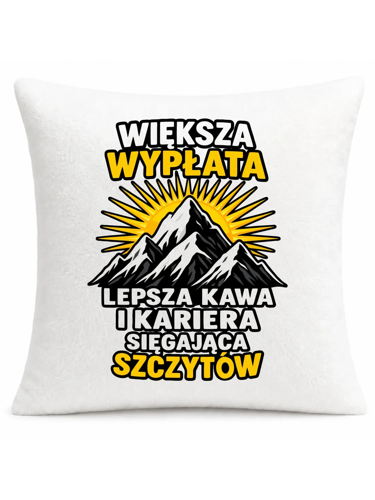 Biała poduszka pluszowa dla koleżanki z pracy - Większa wypłata, lepsza kawa
