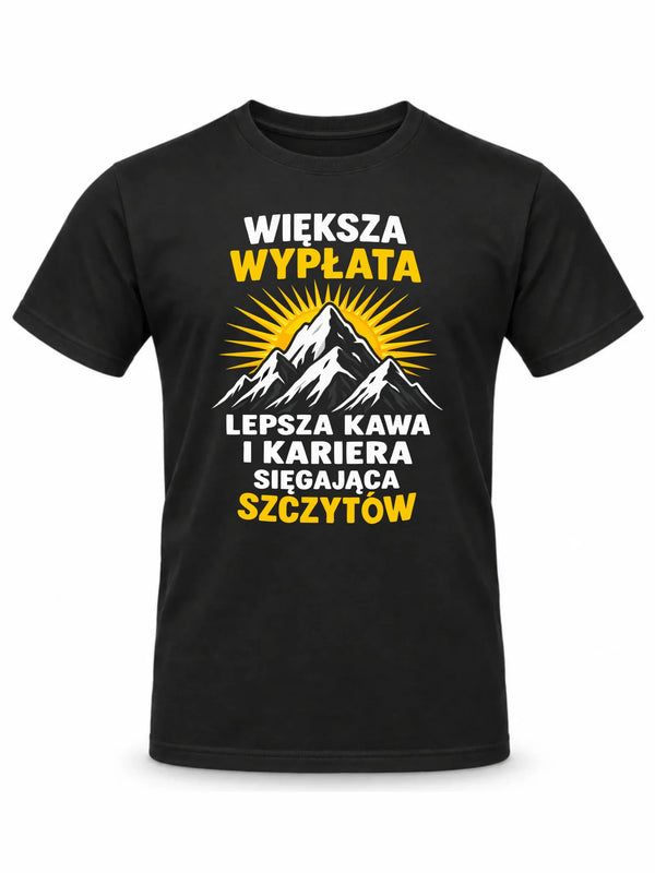 Czarna koszulka męska dla współpracownika - Większa wypłata, lepsza kawa