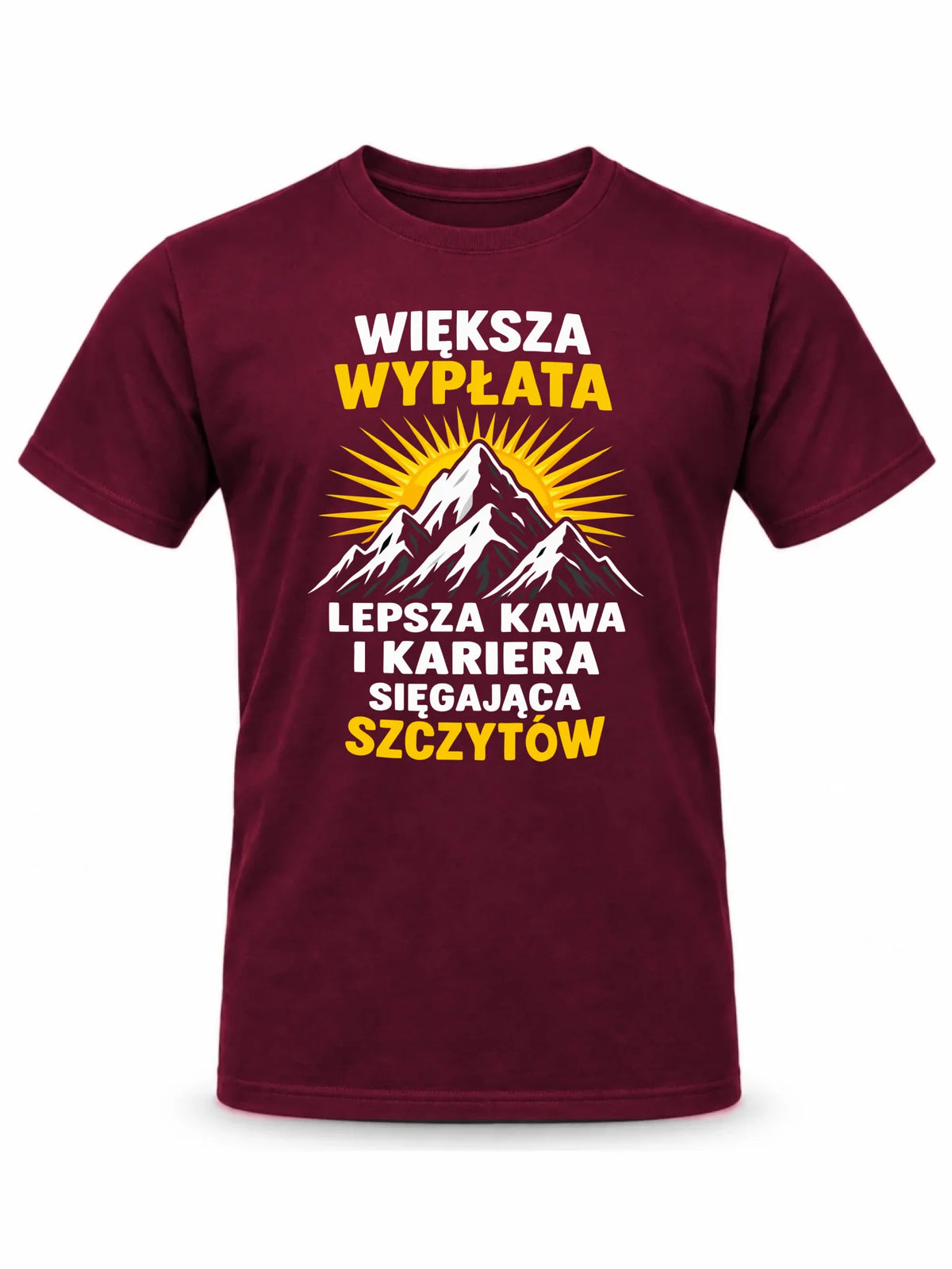 Bordowa koszulka męska dla współpracownika - Większa wypłata, lepsza kawa