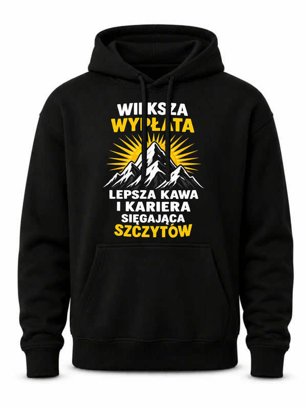 Czarna bluza męska z kapturem dla współpracownika - Większa wypłata, lepsza kawa
