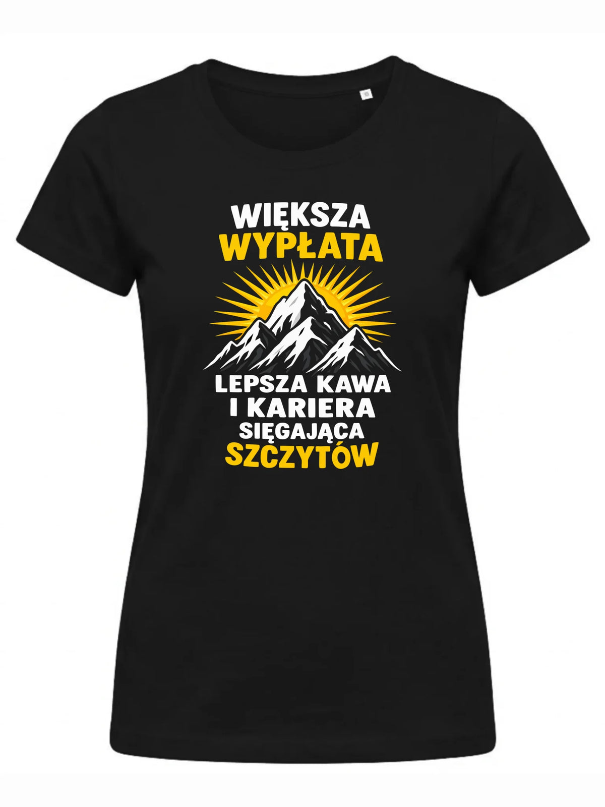 Czarna koszulka damska dla współpracownika - Większa wypłata, lepsza kawa