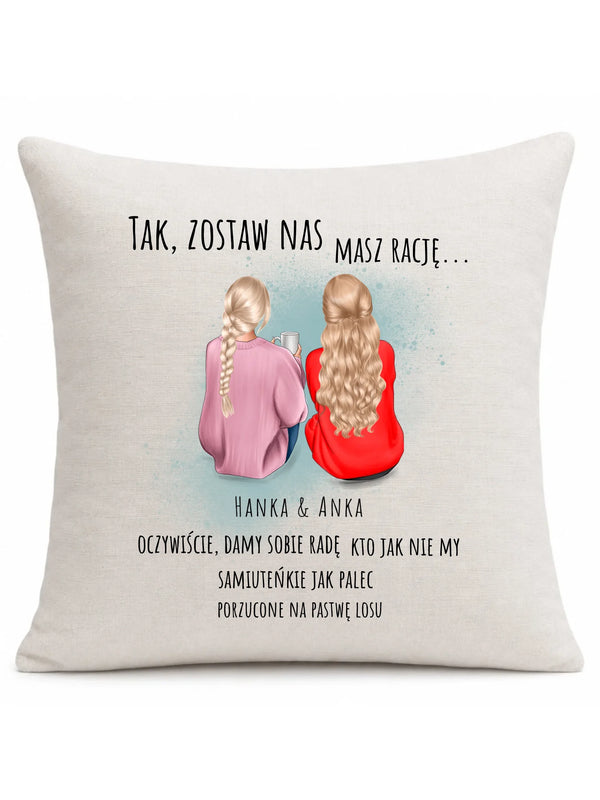 Beżowa poduszka lniana dla koleżanki z pracy - Tak, zostaw nas