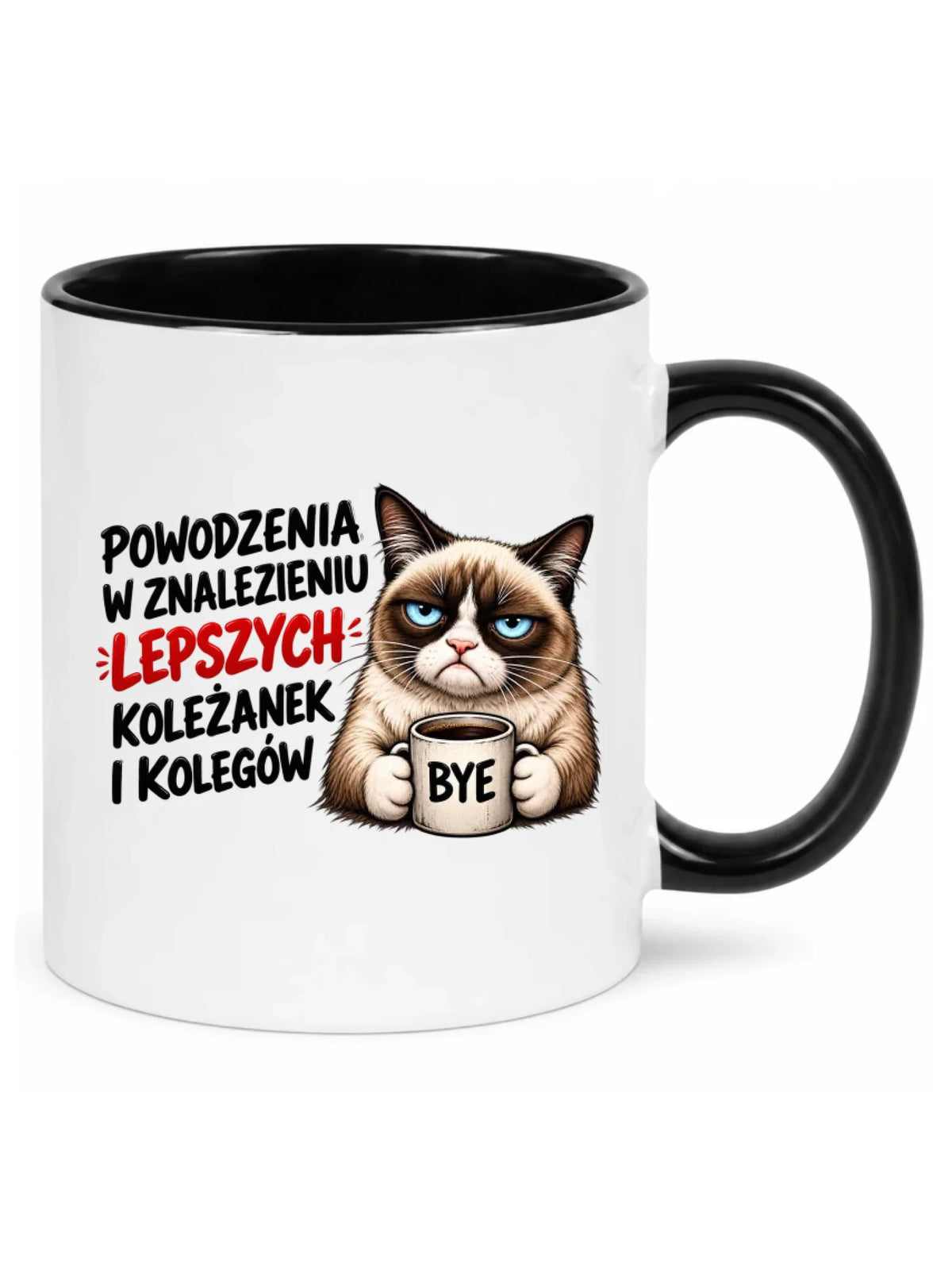 Biały kubek z czarnym środkiem i uchem dla współpracownika - Lepszych koleżanek i kolegów