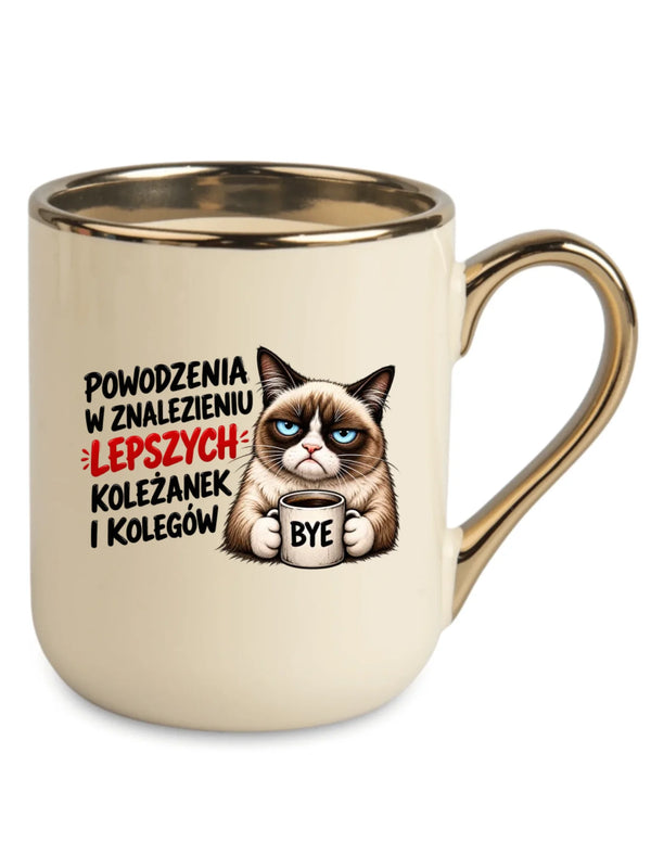 Kremowy kubek elegant ze złotym rantem i uchem dla współpracownika - Lepszych koleżanek i kolegów