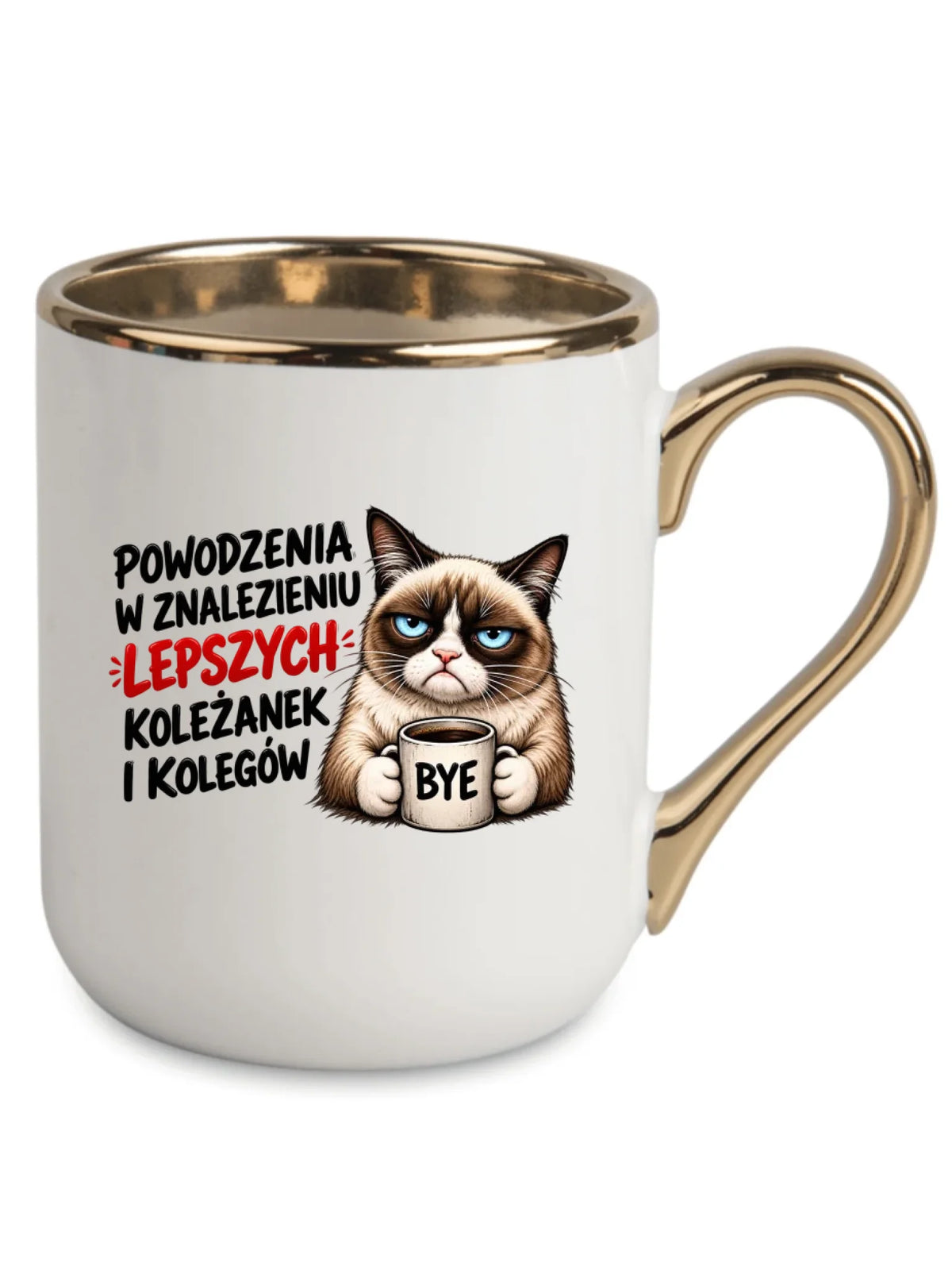 Biały kubek elegant ze złotym rantem i uchem dla współpracownika - Lepszych koleżanek i kolegów