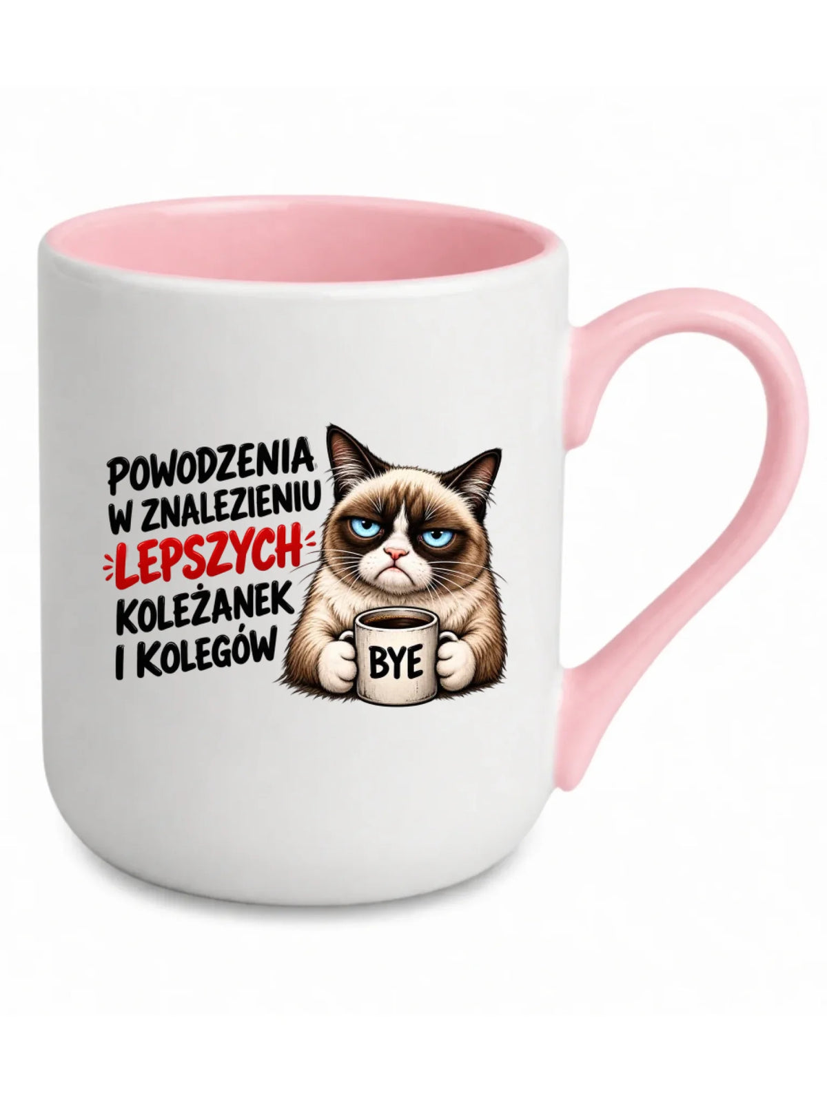 Biały kubek elegant z różowym środkiem i uchem dla współpracownika - Lepszych koleżanek i kolegów