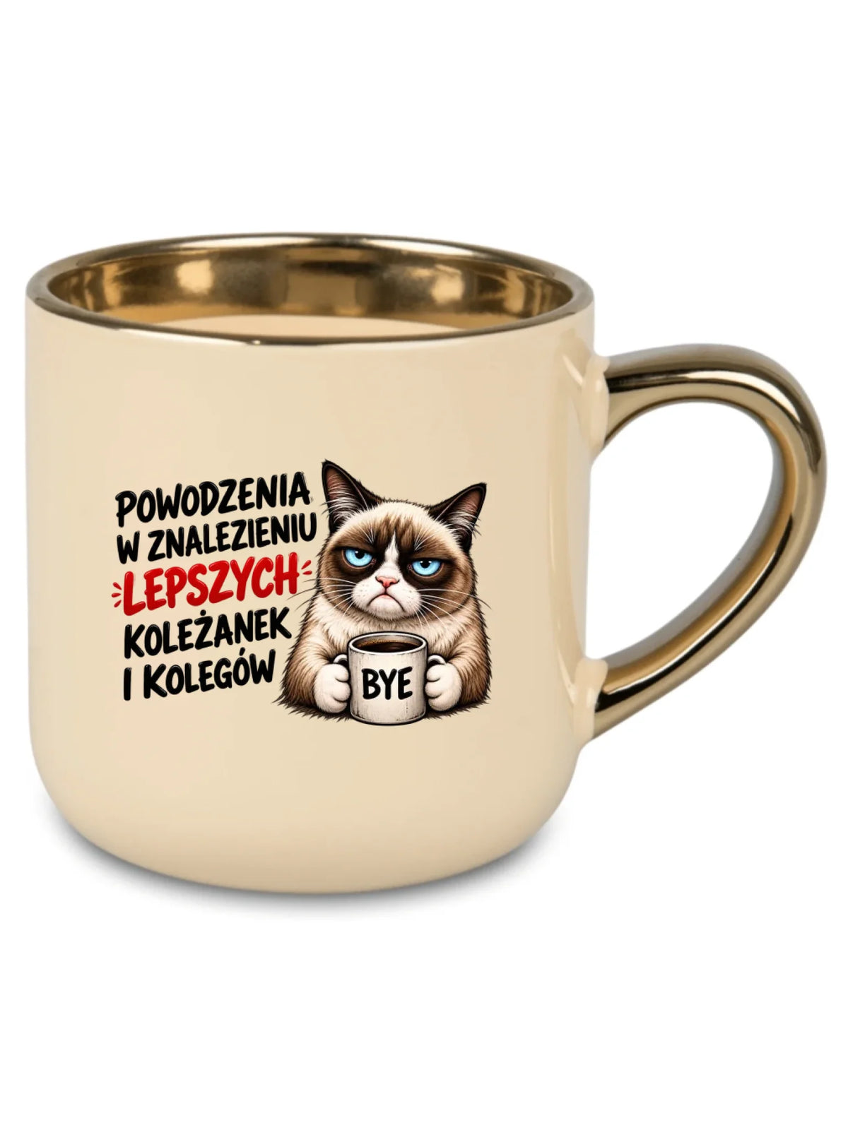 Kremowy kubek ze złotym rantem dla współpracownika - Lepszych koleżanek i kolegów