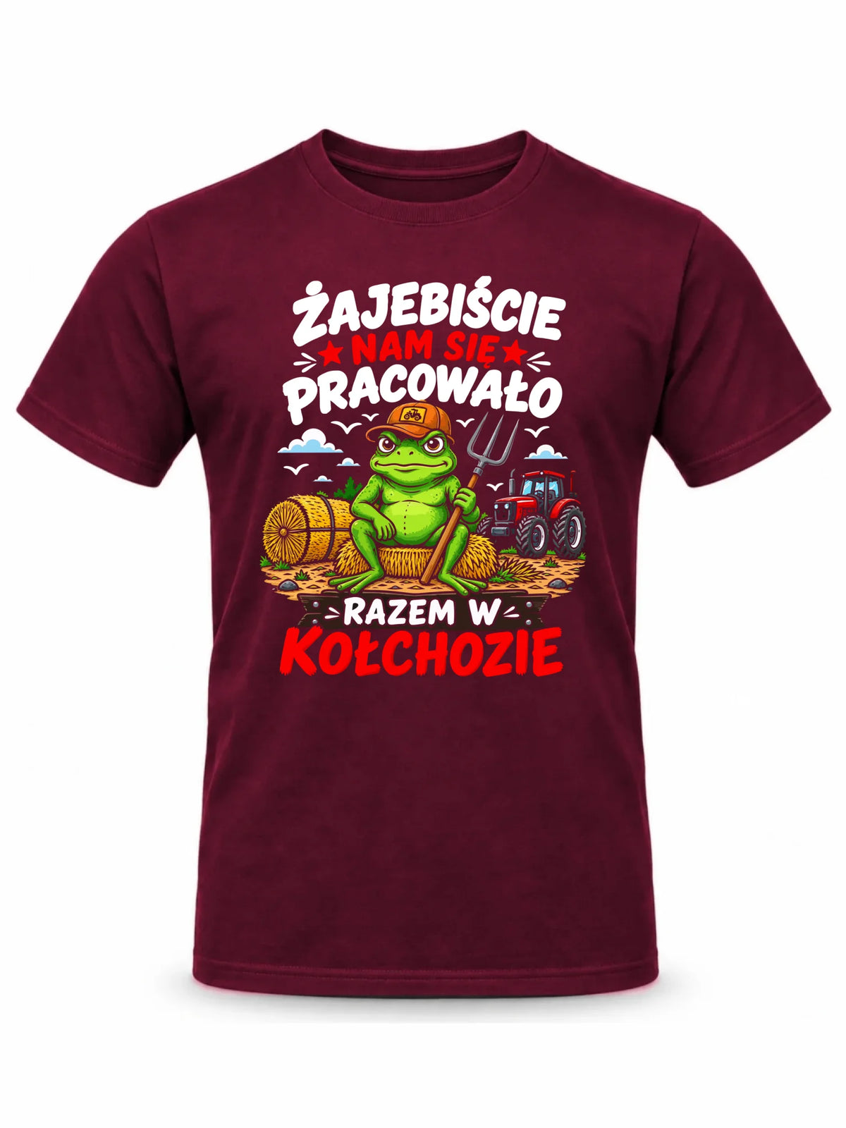 Burgundowa koszulka męska na pożegnanie w pracy - Razem w kołchozie