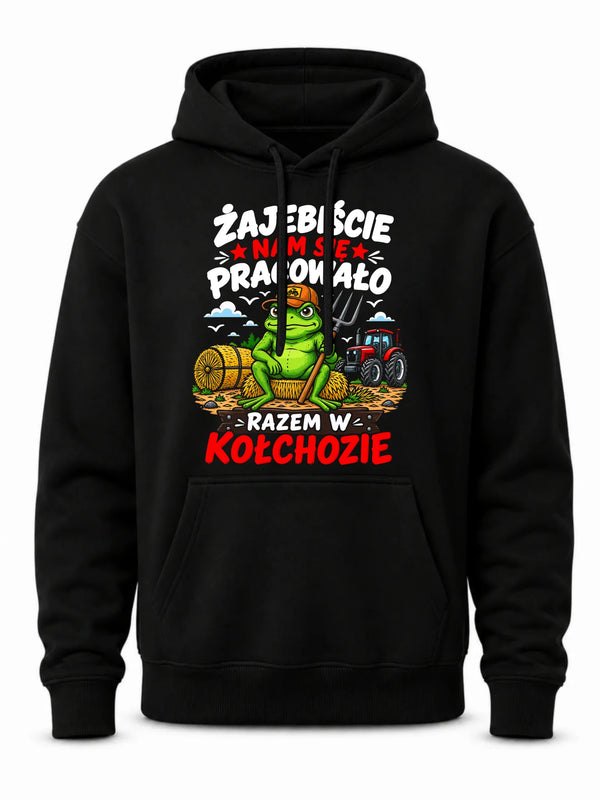 Czarna bluza męska z kapturem na odejście z pracy - Razem w kołchozie