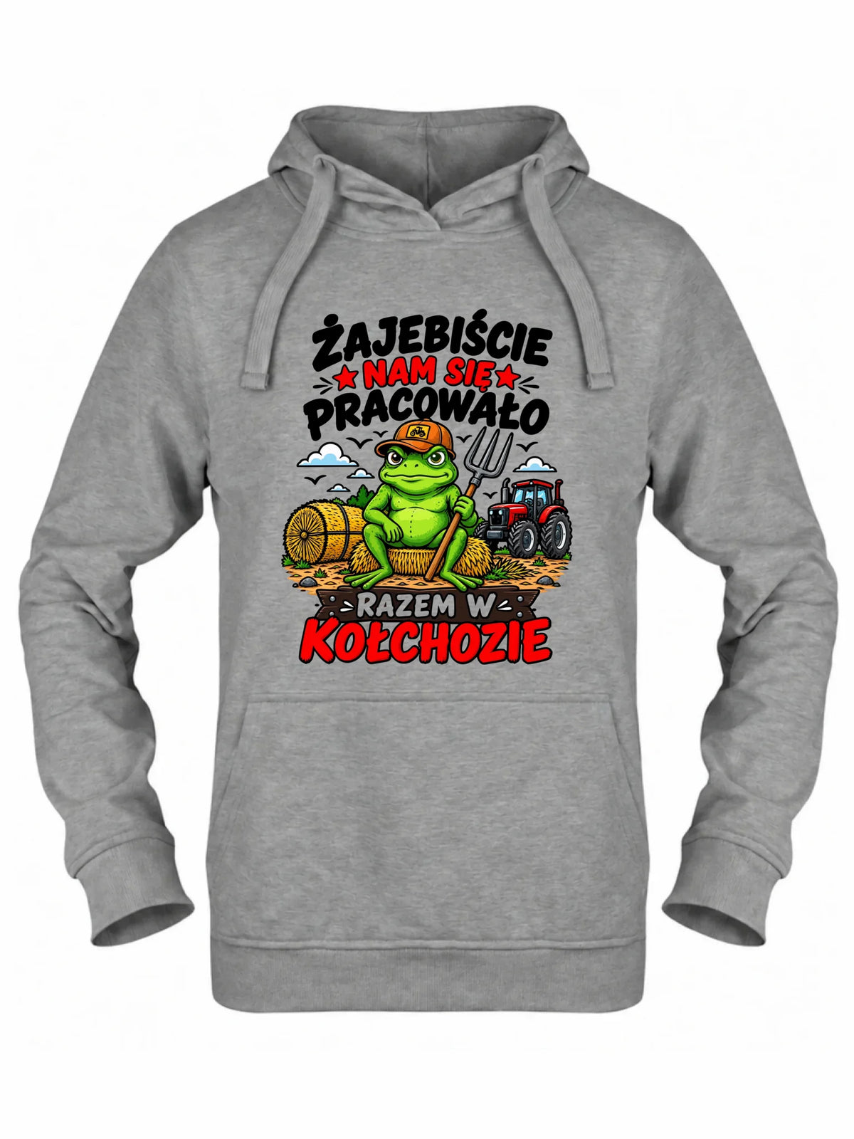 Szara bluza damska z kapturem na odejście z pracy - Razem w kołchozie