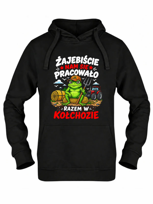 Czarna bluza damska z kapturem na odejście z pracy - Razem w kołchozie