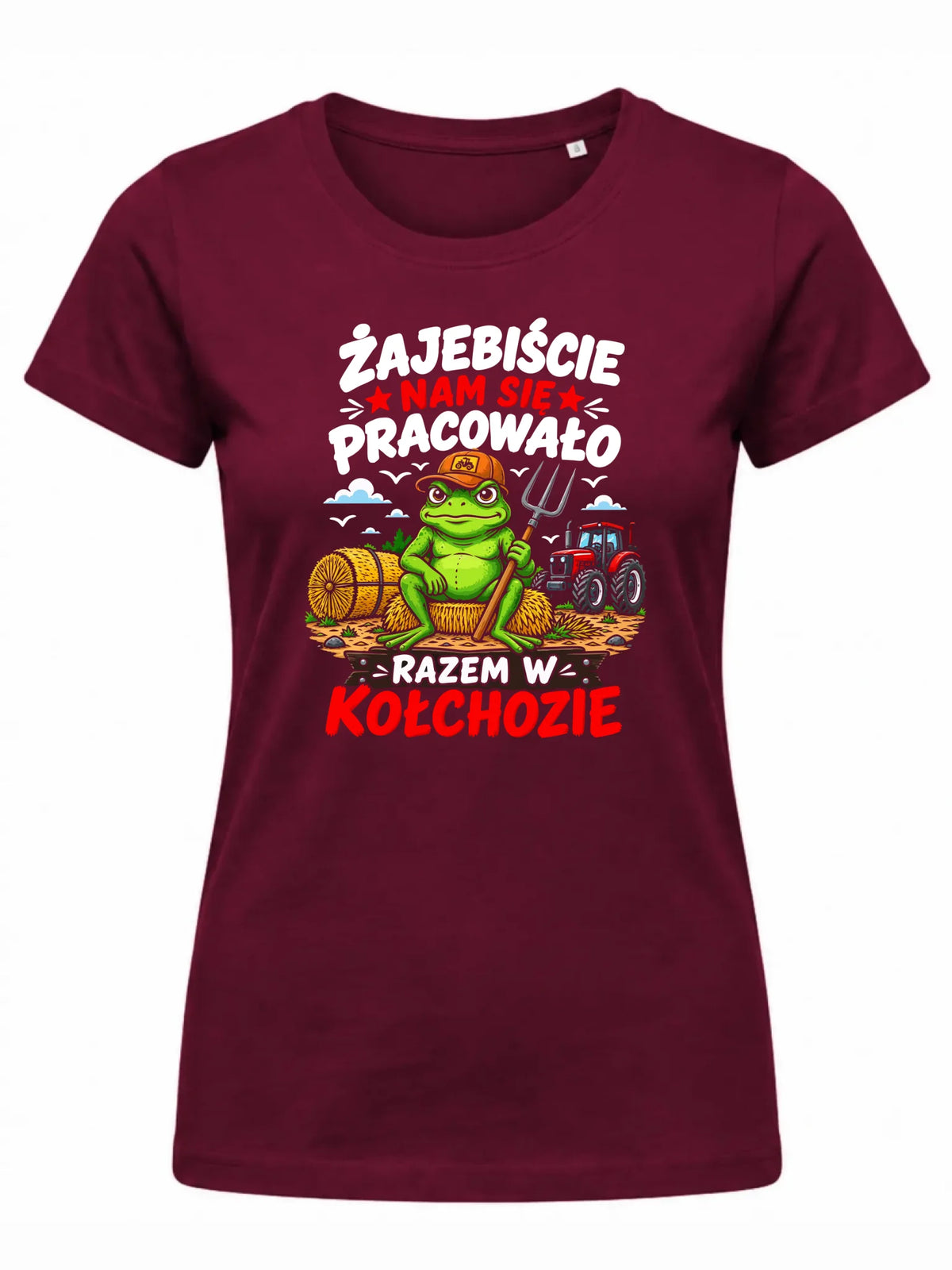 Burgundowa koszulka damska na pożegnanie w pracy - Razem w kołchozie