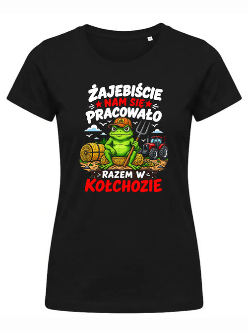 Czarna koszulka damska na odejście z pracy - Razem w kołchozie