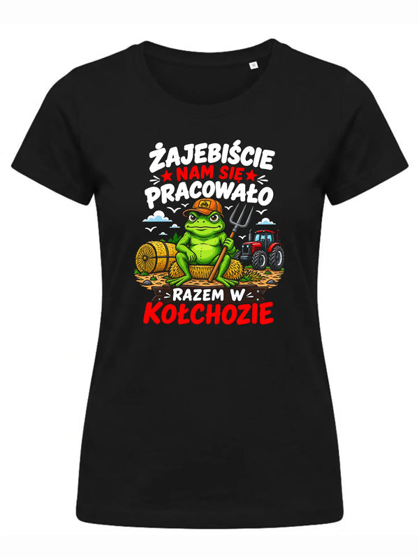Czarna koszulka damska na odejście z pracy - Razem w kołchozie
