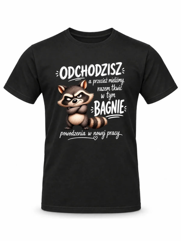 Czarna koszulka męska na odejście z pracy - Razem w tym bagnie