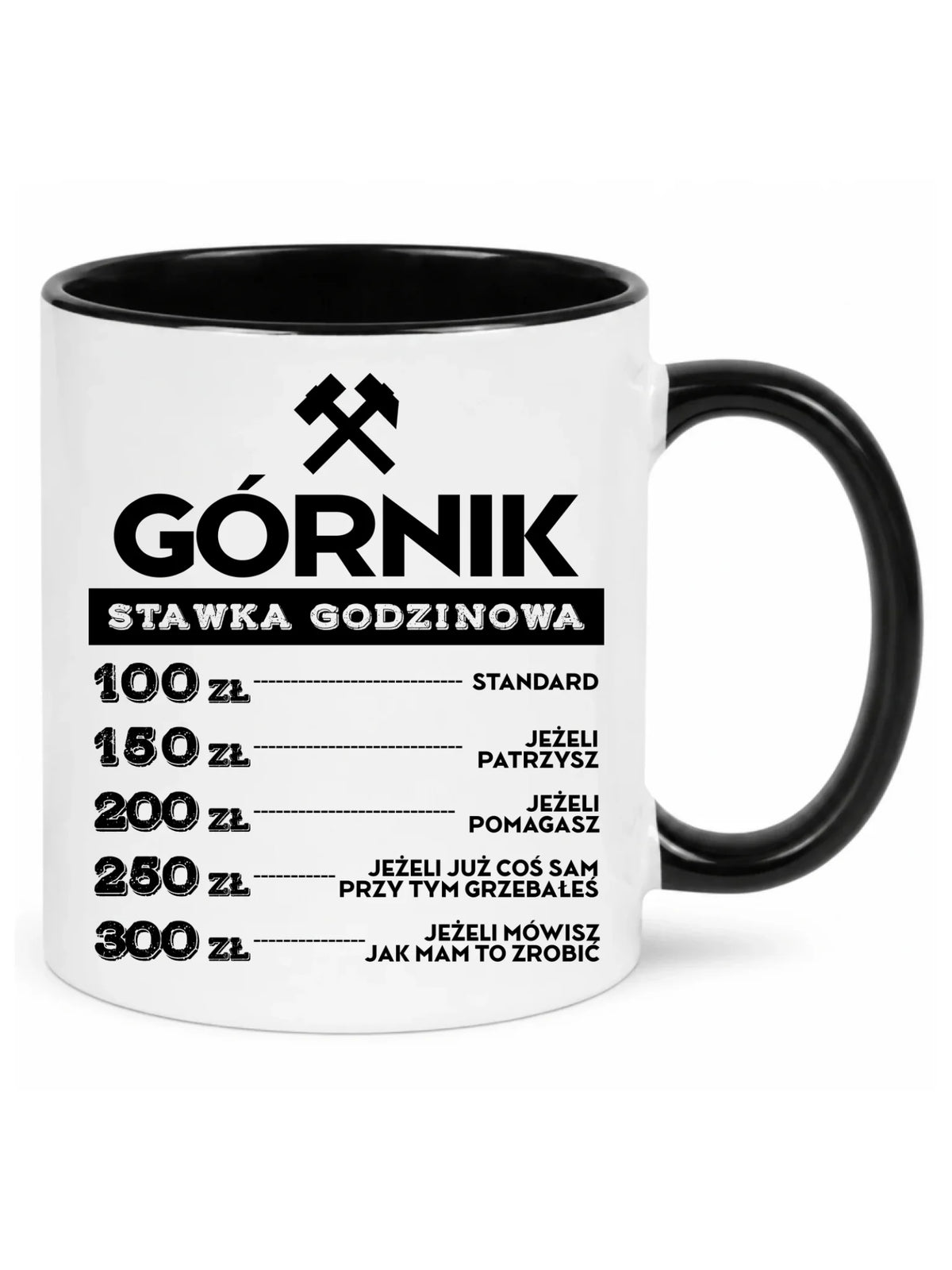 Kubek z czarnym środkiem i uchem dla górnika - Stawka godzinowa