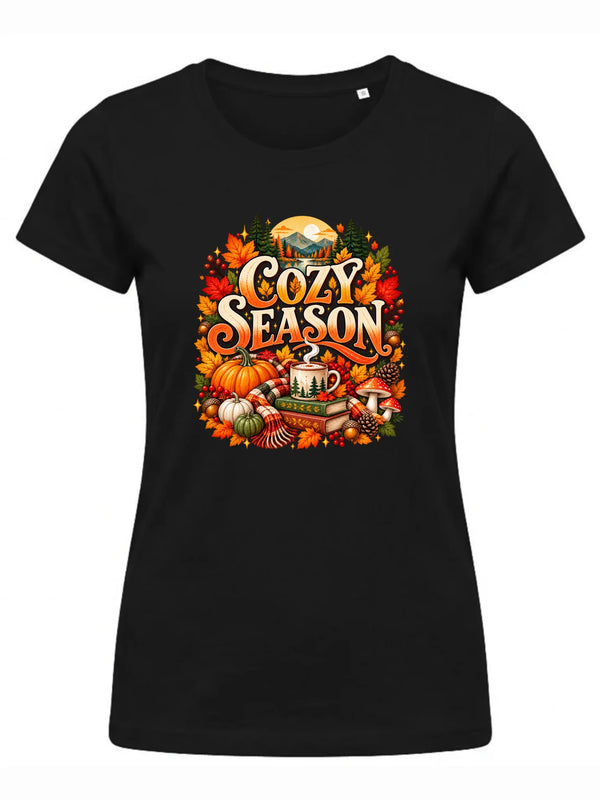 Czarna koszulka damska na jesień - Cozy Season