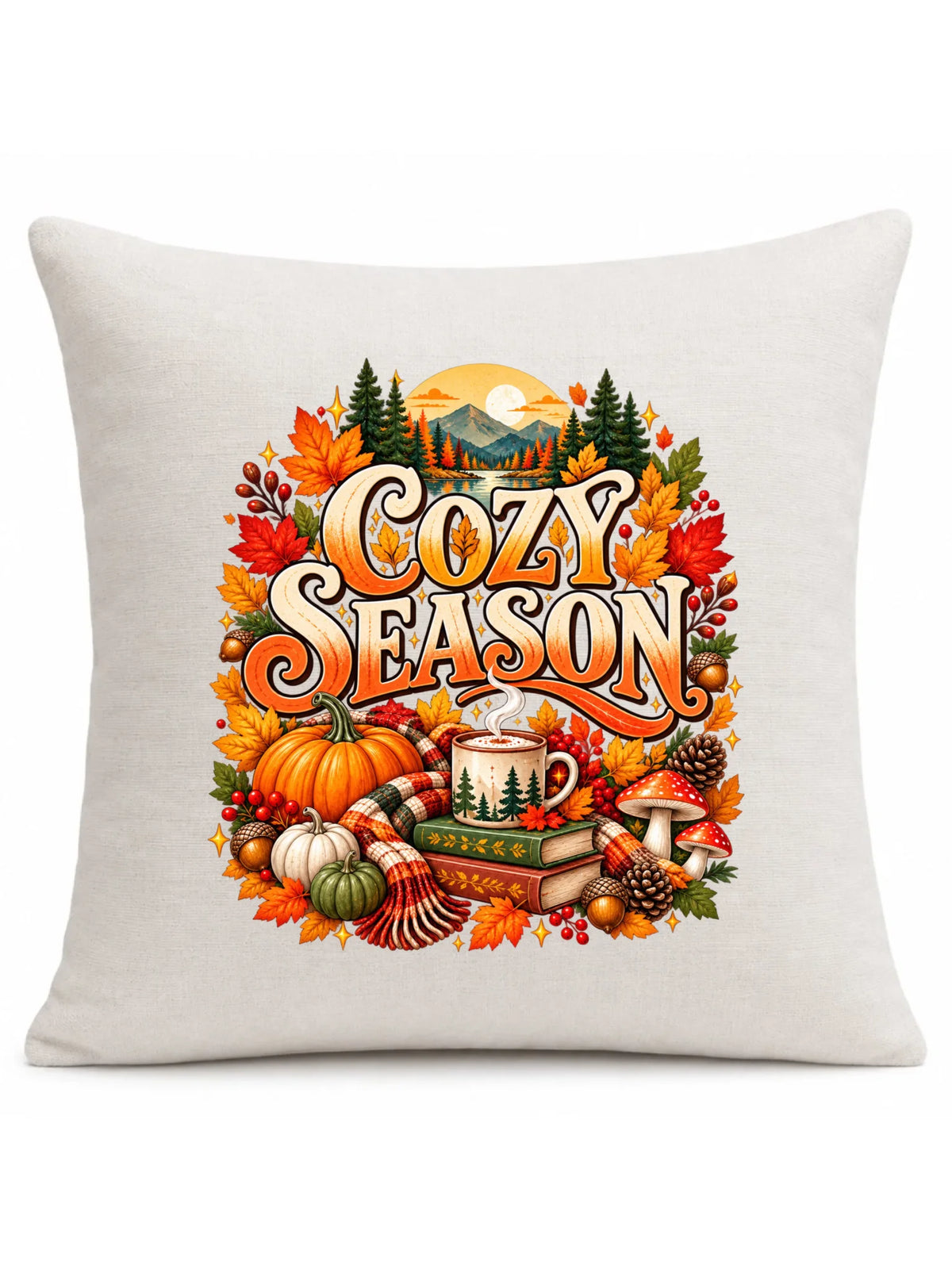 Beżowa poduszka lniana na jesień - Cozy Season
