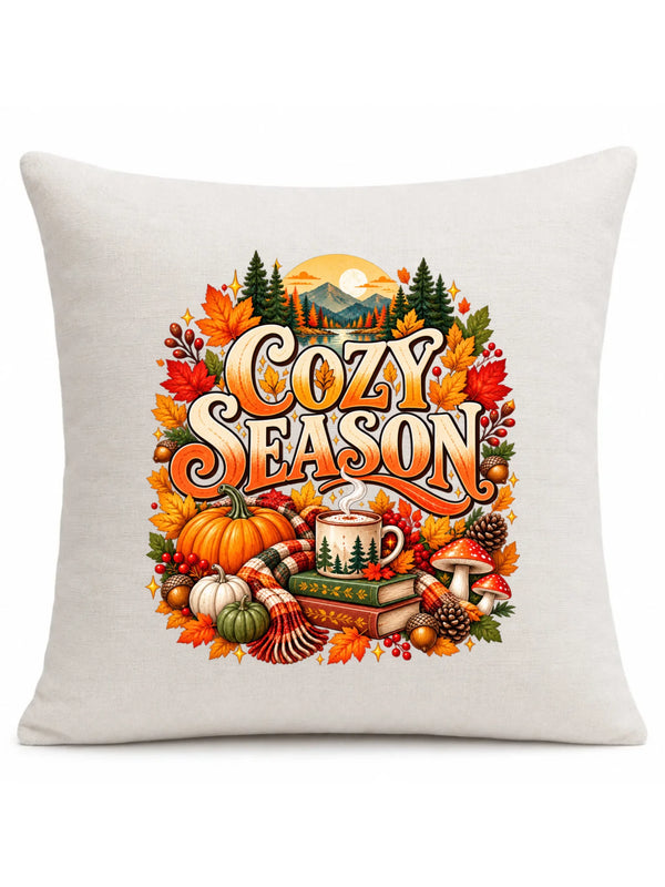 Beżowa poduszka lniana na jesień - Cozy Season