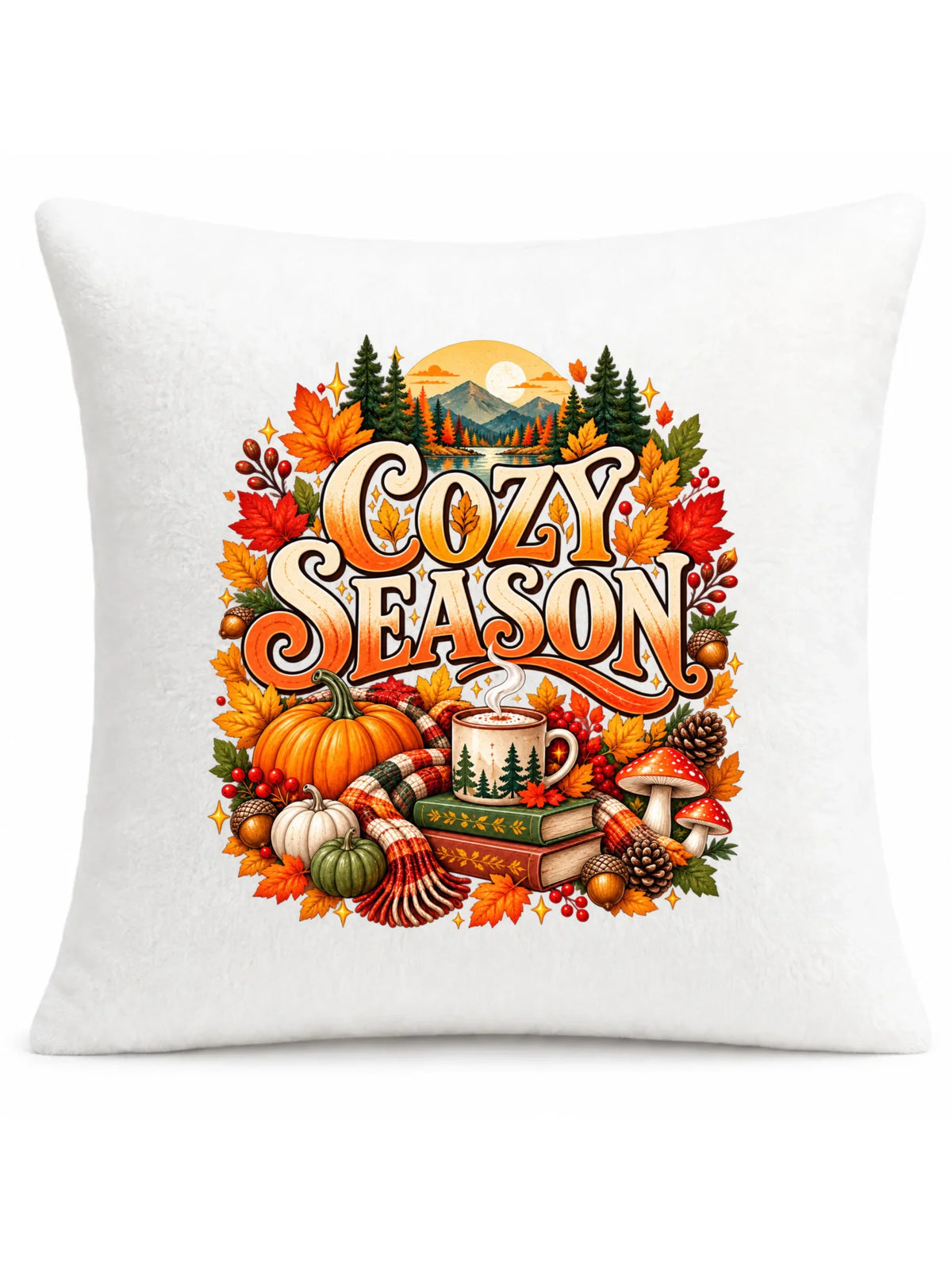 Biała poduszka pluszowa na jesień - Cozy Season