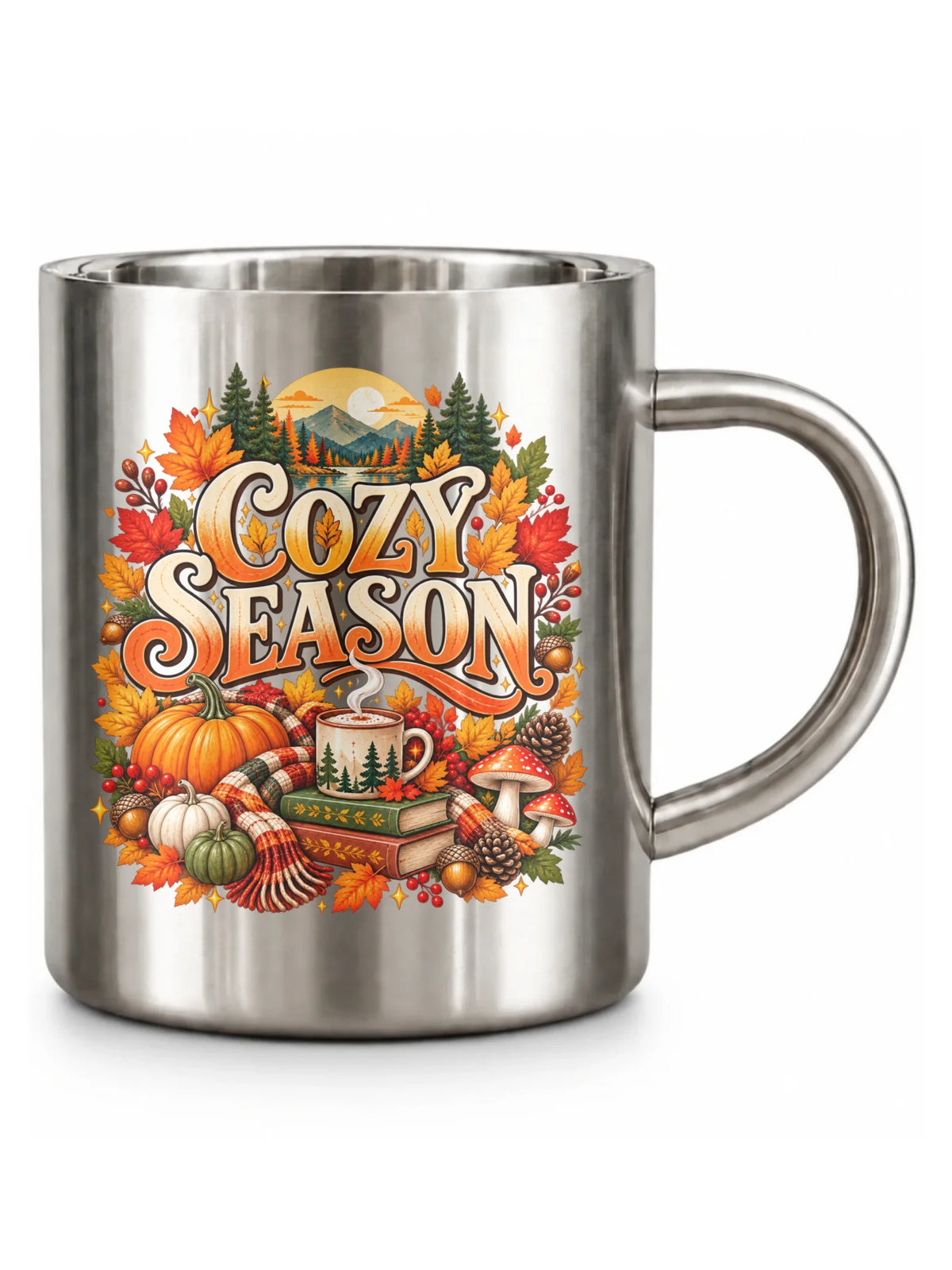 Srebrny kubek turystyczny na jesień - Cozy Season